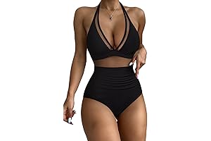 Women Sexy V Neck Mesh One Piece Push Up Bathing Suit