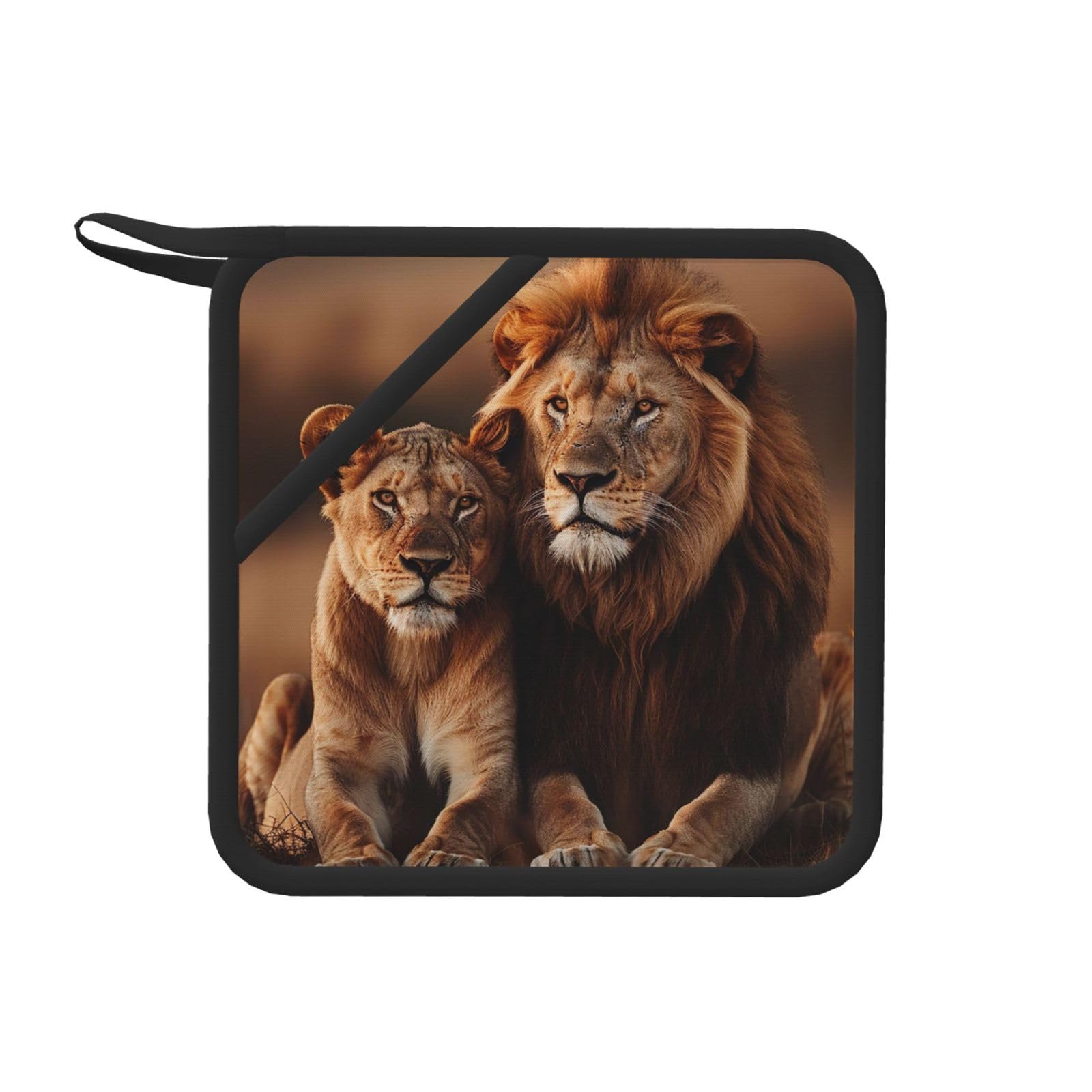 Pot Holders Set of 2 Kitchen Heat Resistant Potholders African Lion and Lioness Silicone Aunty-hot Pad Cotton Lining Oven Hot Pads for Cooking Baking BBQ Microwave Kitchen