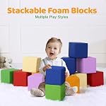 Foam Building Blocks for Kids: 12-Pieces PU Leather Colorful Foam Blocks - Building Toys for Toddler - Giant Stacking Blocks Toys - Soft Indoor Playset for Birthday Gift Preschool Learning (Classic)