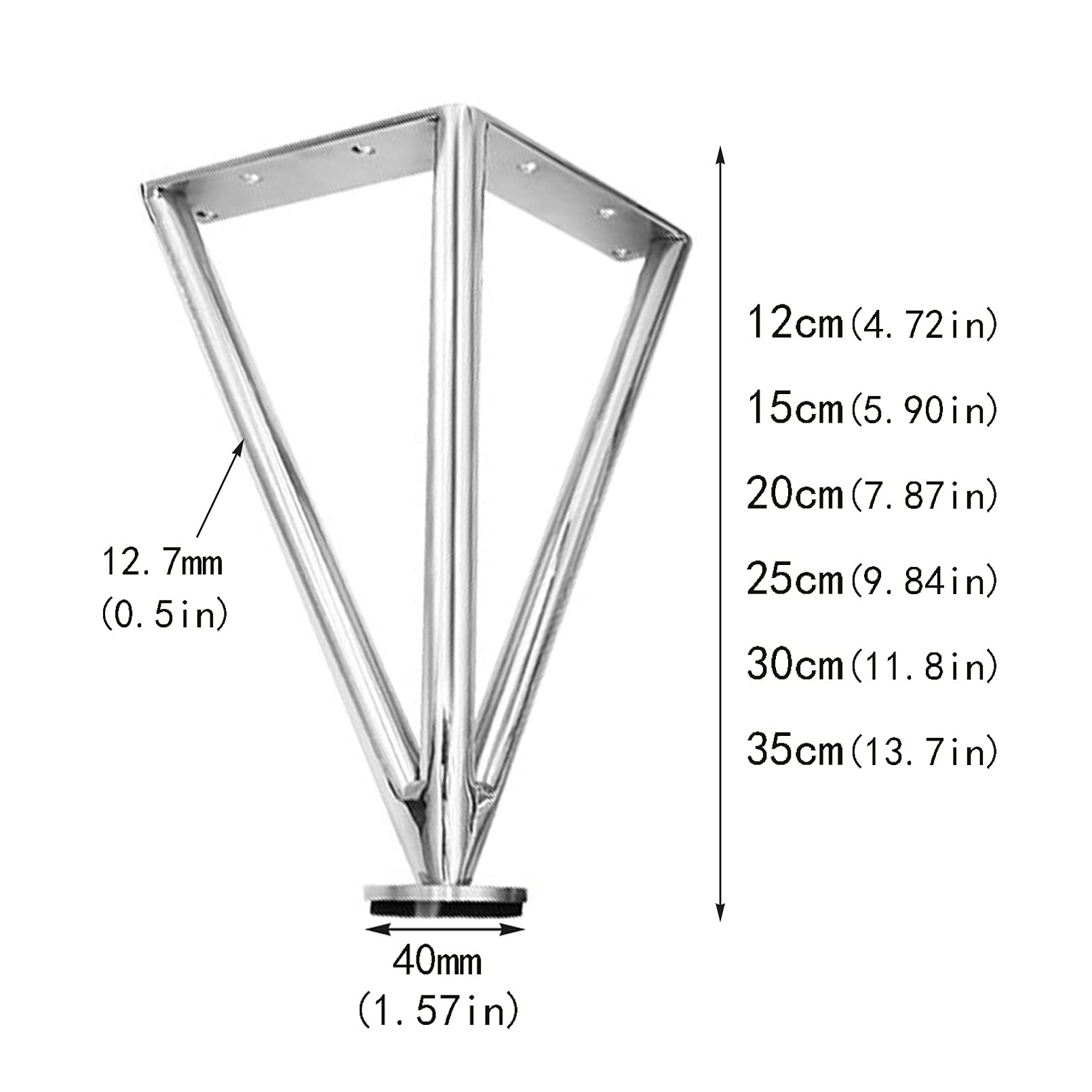 4 Regolabili Piedini per Mobili,Gambe per Tavolo in Metallo,Piedi per Divano,Piede a Forcina,Gamba per Mobili Sostituibili a Triangolo in Acciaio Inox,Regolabile 0-15 mm,Argento (25cm/9.84in)
