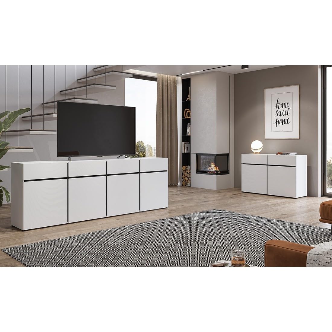 Buffet XL colori rovere e nero 225cm collezione HAVANA. Credenza di