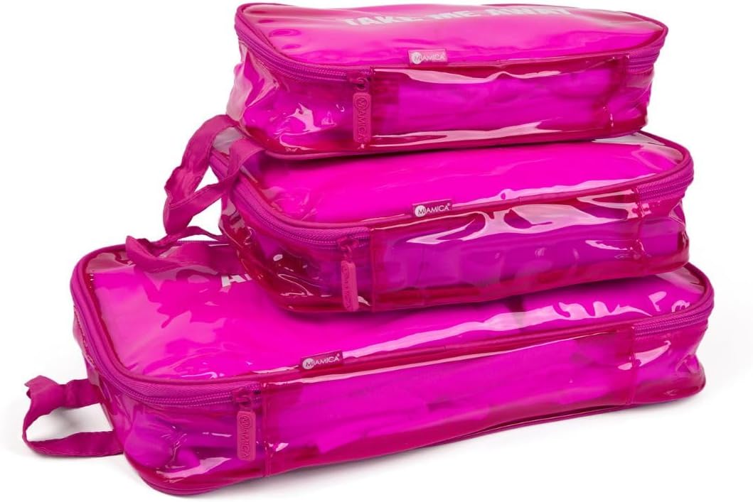 Miamica Malibu Babe Packing Cubes for Travel, 3-piece Organizing Set - Pink