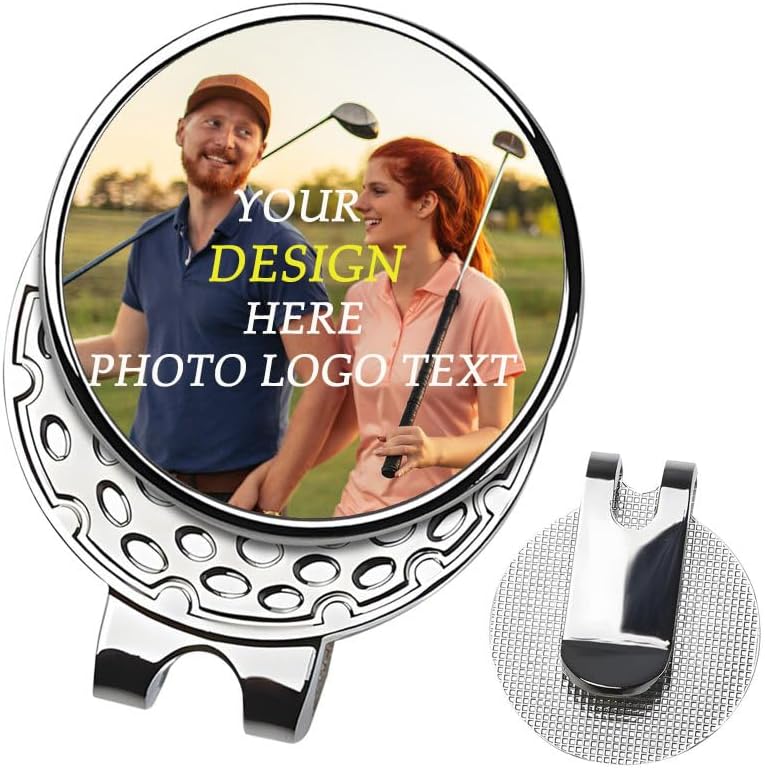 Golf Ball Markers Hat Clip, Personalized Magnetic Hat Clip with Photo, Customized Ball Marker with Photo or Logo or Text for Golf Lovers, Retirement Beginners Gift