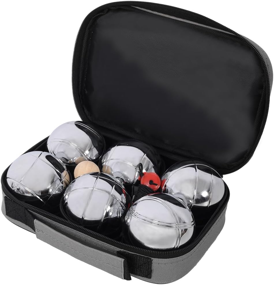 Portability Boules Set Large Action Game with 6 Metal Balls Lawn Backyard Family Party Game for Adults