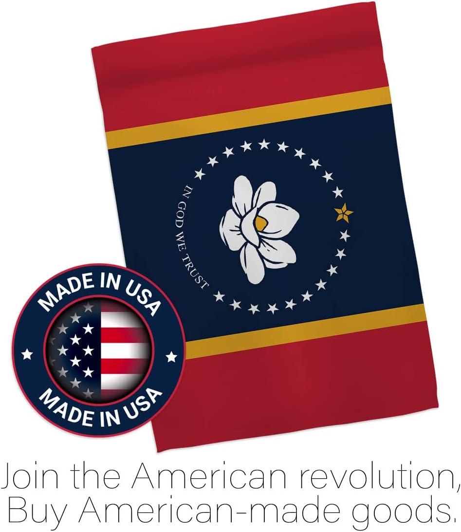 Breeze Decor Mississippi House Flag Pack Regional States American Territories Republic Country Particular Area Embroidery Decoration Banner Small Garden Yard Gift Double-Sided, Made in USA