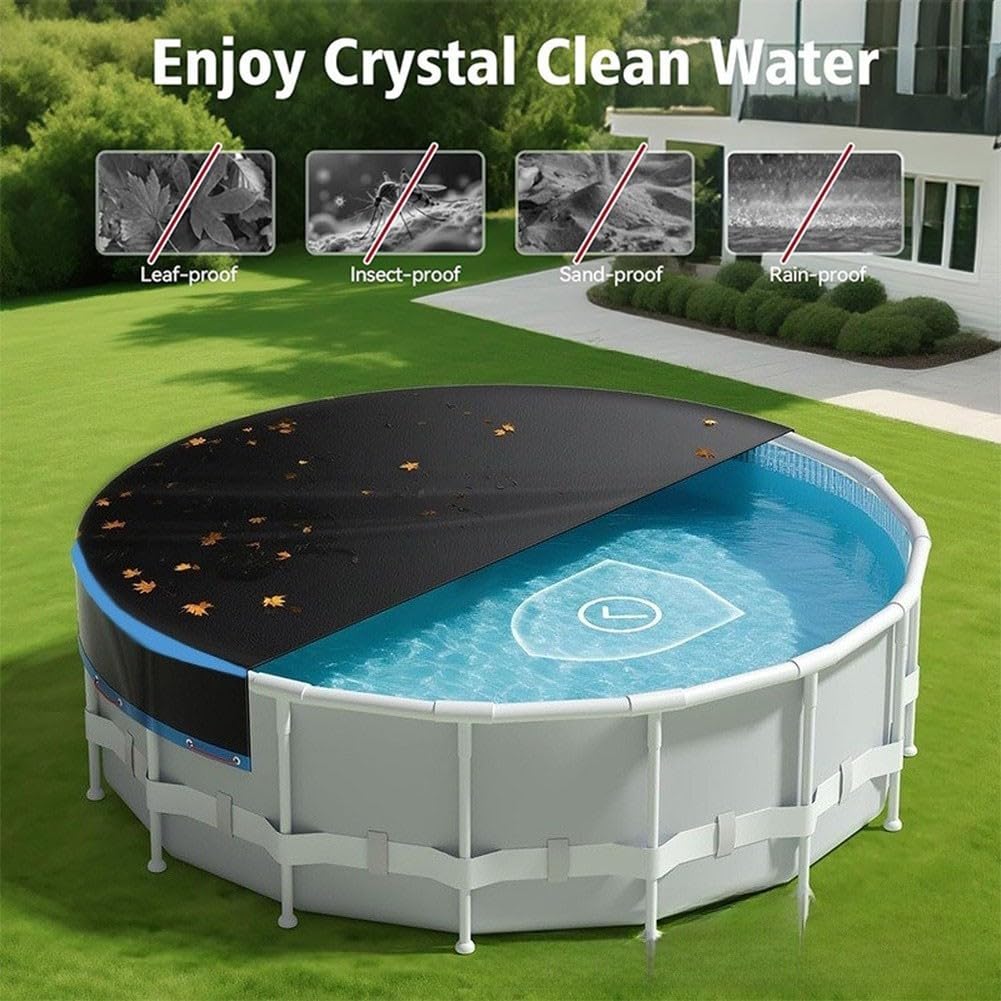 Cubierta redonda para alberca de 10 pies, resistente al agua, material Oxford 600d con cable de acero, cabrestante para piscinas, spas, equipo de jardín, plateado (472 x 472 cm)