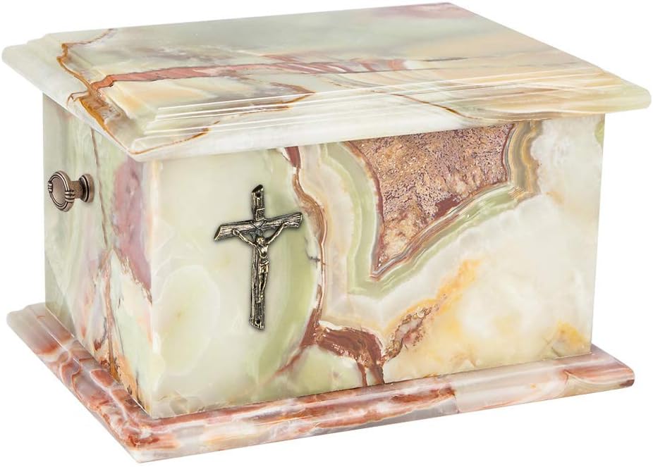 Stone Casket Natural Onyx Cremation Ashes Memorial Funeral Urn for Adult (Black Onyx-Memorial Plaque)