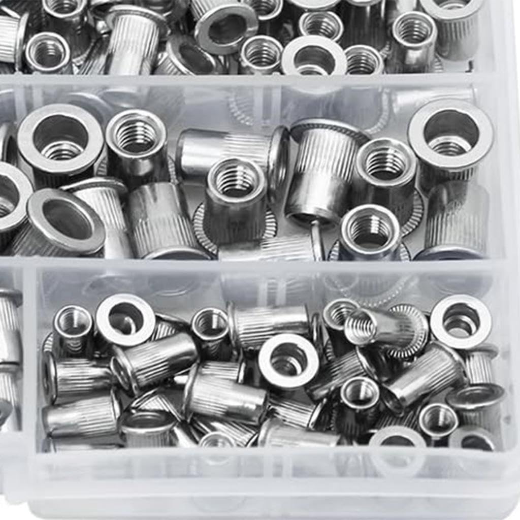 tuerca de remache, Tuercas de inserción roscadas de cabeza plana de acero inoxidable, Tuerca de remache de cabeza plana SAE duradera (plata, 380 piezas)