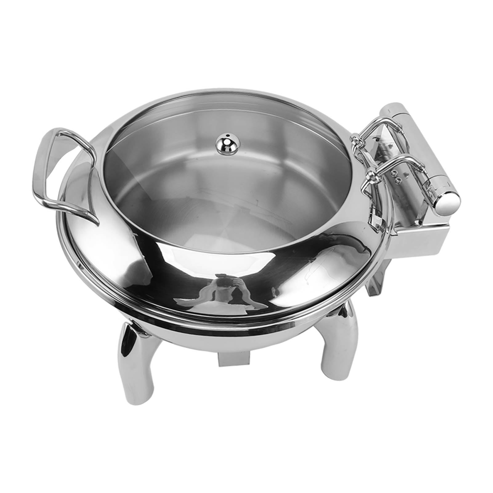Ejoyous Juego de Buffet de Chafing Dish Redondo de 4,5 L, Chafing Dish de Acero Inoxidable con Tapa de Vidrio Visible, Cierre Suave Hidráulico, Retención de Calor, para Hoteles, Fiestas, Banquetes,