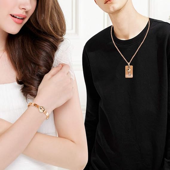 Uloveido Stainless Steel Key Necklace and Lock Bracelet for Men Women Y1481