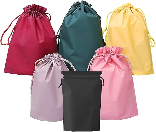 6 Pcs Travel Storage Waterproof Drawstring Bags, Storage Sack for Gym Sport Swim, Reusable Saving Space Plastic Drawstring Seal Clothes Shoe Storage Bags Waterproof Luggage Pouch Wardrobe Storage Bags