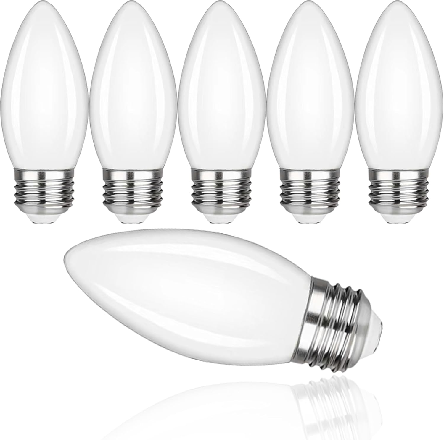 6Pack B11 E12 LED Candelabra Bulbs, 5W Equal 40 watt Edison Light Bulbs,Warm White 2700K Dimmable Candle Bulb for Chandeliers,Ceiling Fan,Pendant,Wall sconces 450LM Light Bulb Milky Glass.