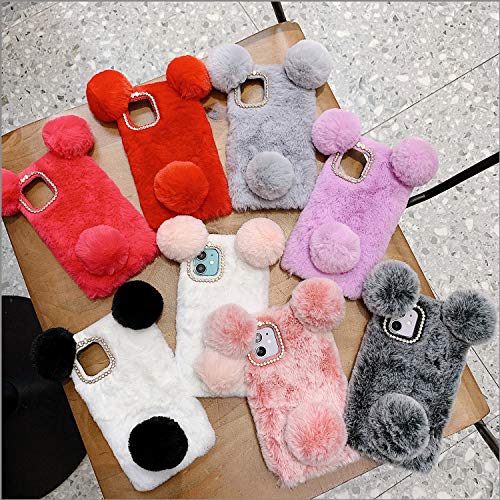 Luvi EC4155-I12-2 Compatible With Iphone 12 Plush Furry Case Fuzzy Fluffy Ball Rabbit Fur Hair Cute Cartoon Bear Ear thumb #6