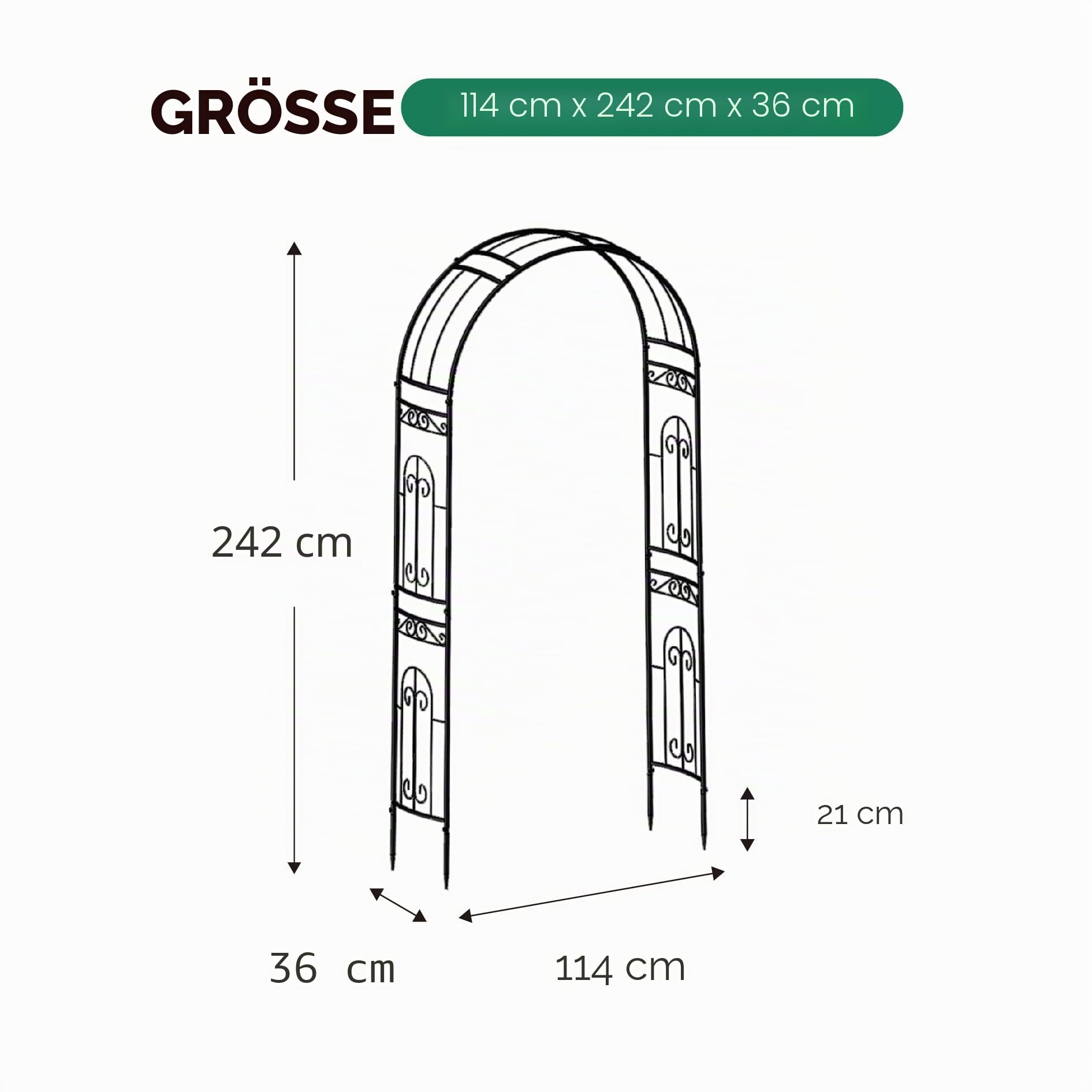 GARDEN Rosenlaubengarten, 220 x 115 x 36 cm Gebogener Rosenbogen aus Eisen, Romantisches Gartenspalier für Kletterpflanzen, Jasminbögen für die Hochzeitszeremonie