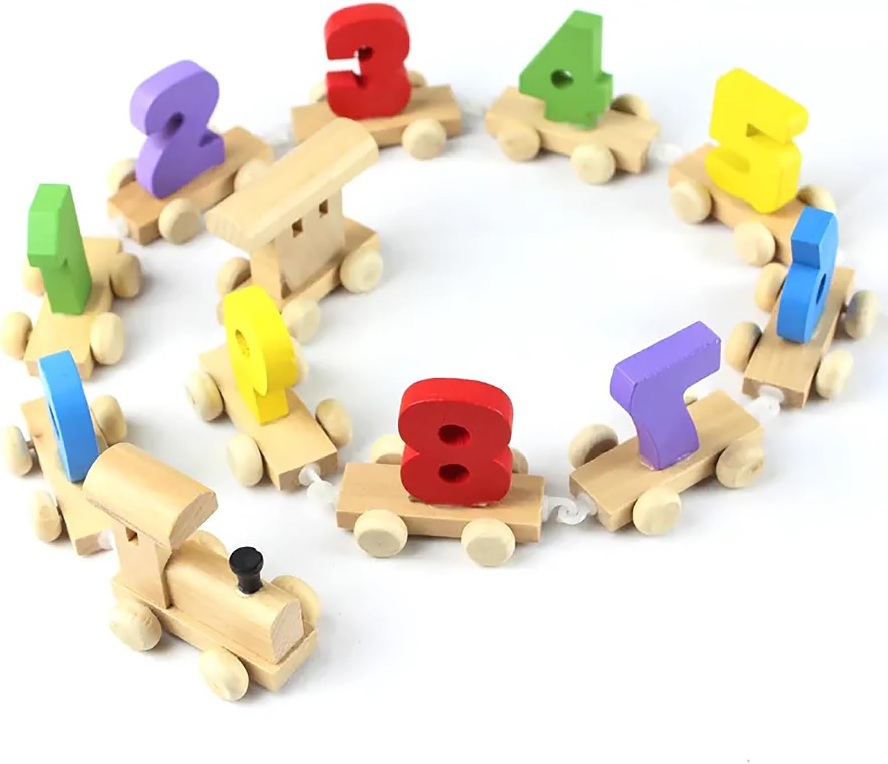 WISHKEY Wooden Learning Toy Numbers Educational Play Train with Sliding Wheels, Pre School Learning Game for Kids 3 Years & Above (Pack of 12, Multicolor)