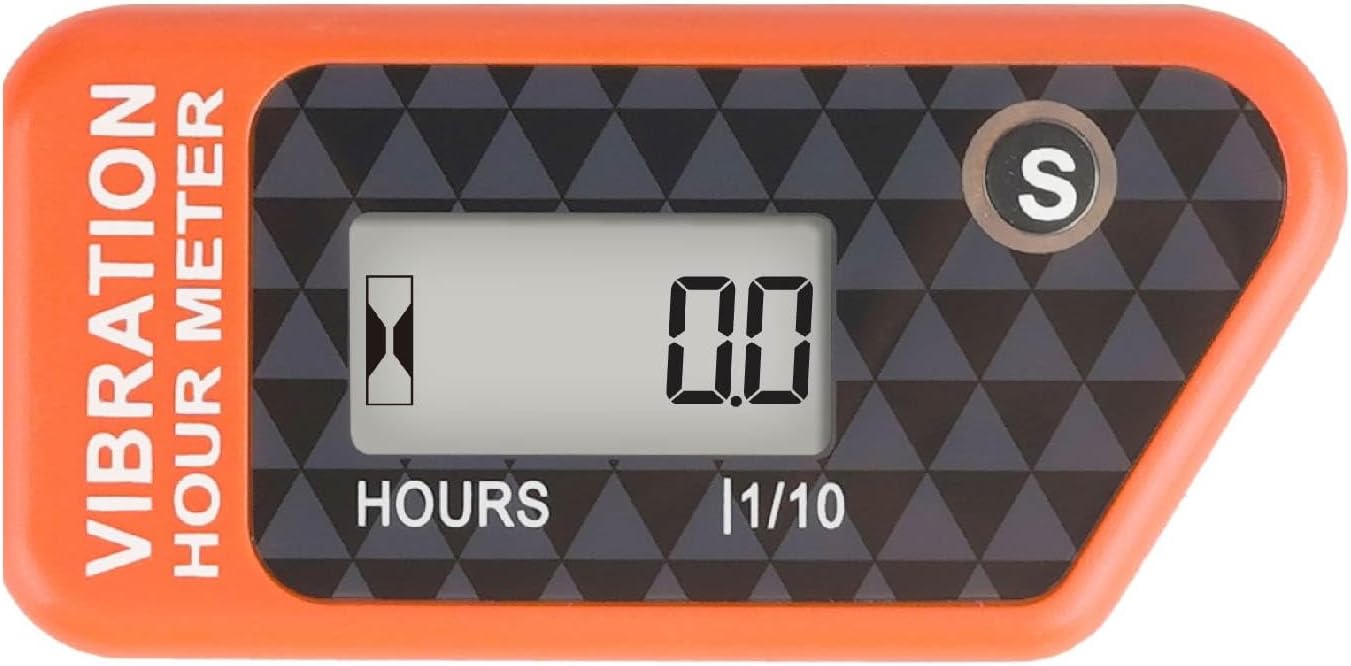 Runleader Digital Self Powered Hour Meter,Vibration Activated,Resettable Job Timer, User Lock Shutdown for Generator Marine ATV Lawn Mower Motor(Orange)