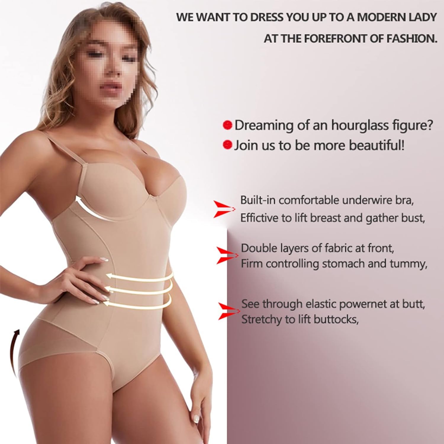 Womens Slim Shapewear Bodysuits Underwear Sexy One-Piece Undergarments Invisible Body Shaper Corset Lingerie for Women