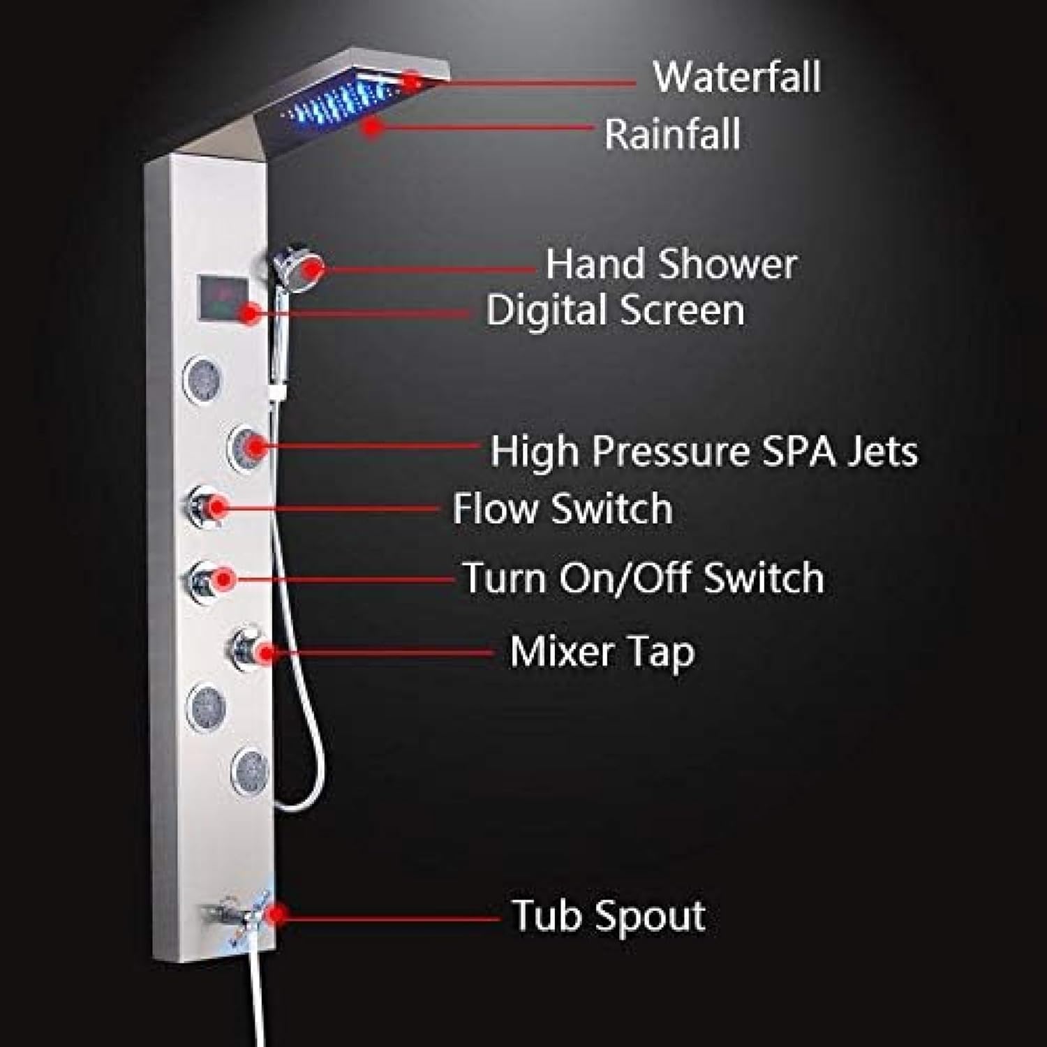 Bath Shower Column Rain Waterfall Shower Panel Mixers Rotate Body Massage Jets Shower Suit