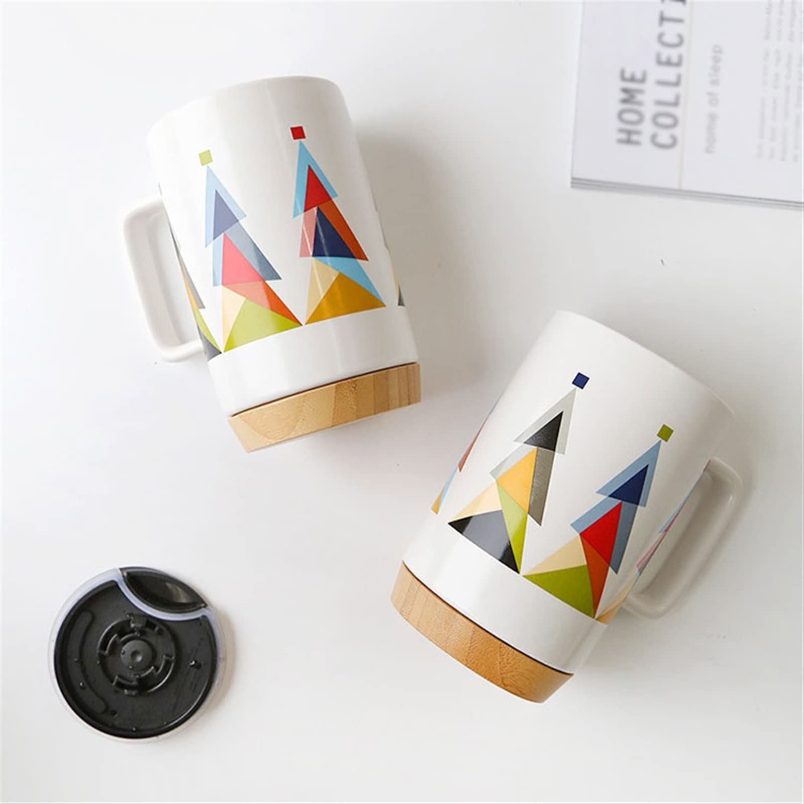 Ceramiczny kubek do kawy 500ML o dużej pojemności świąteczny kubek do kawy ceramiczny kubek z pokrywką geometryczny wzór choinka kubek do picia