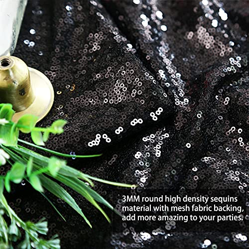 Image of B-COOL Seamless Sequin Table Cloth Black Glitter Design Table Cloth Wedding Overlay Birthday Party Tables Decoration Fabric 90x132-inch (Black)