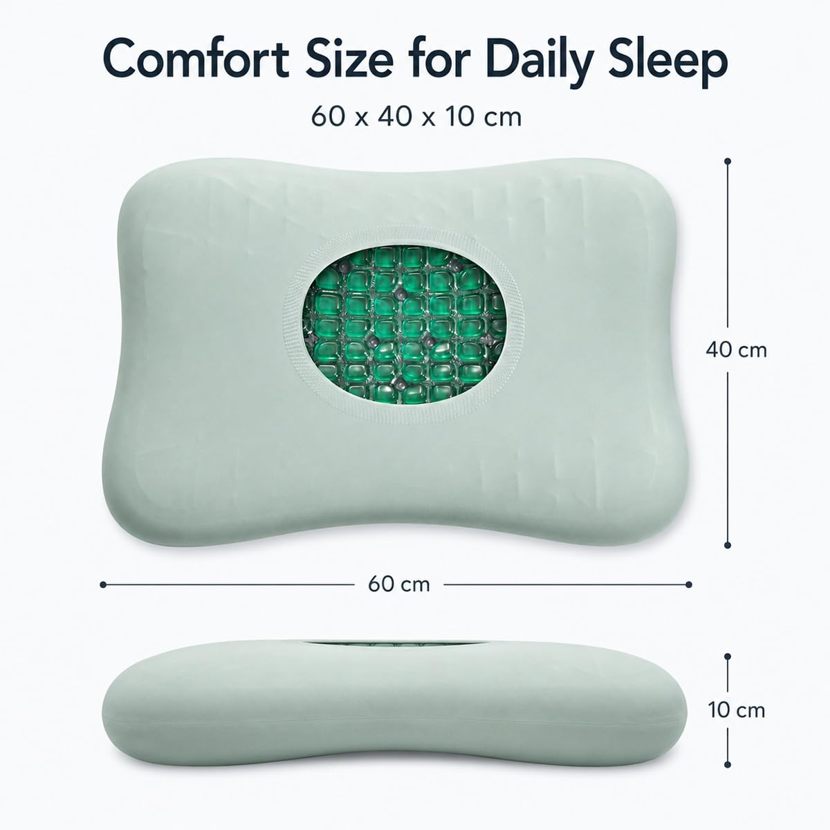 Cuscino Cervicale Ergonomico per Dormire in Gel Rinfrescante 60x40x10 cm | Guanciale Letto Traspirante con Federa Lavabile, Supporto Collo e Spalle per Fianco, per l'uso in casa.(Red)