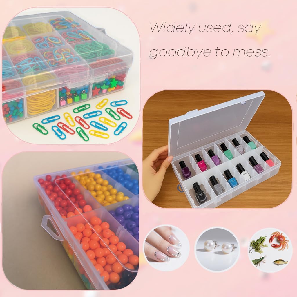 3pcs Clear Storage Small Parts Organizer Box Storage Bin With Dividers Multi Compartment for Beads Art DIY Tackle Box Organizer (5 - compartment sewing box)