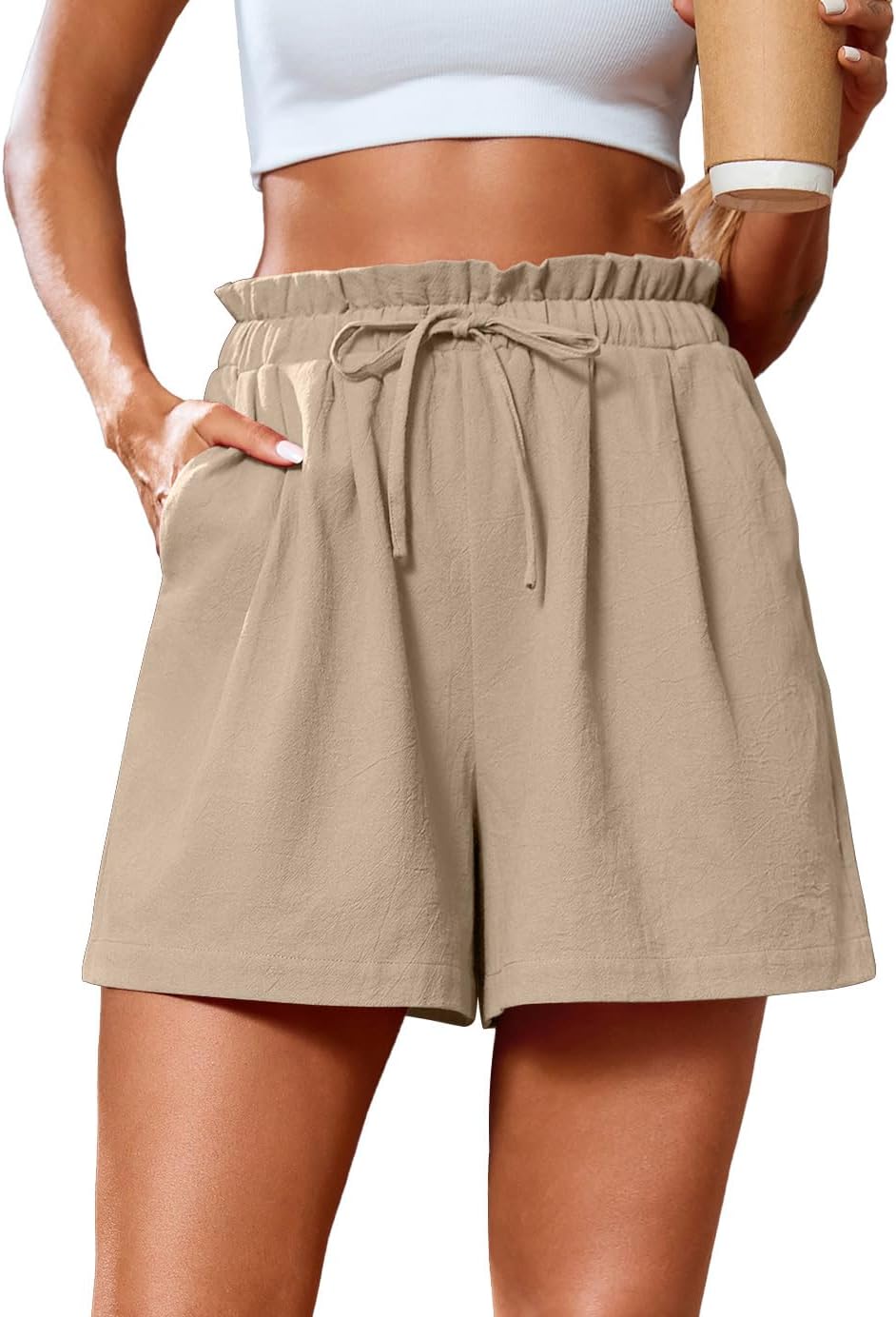 SUEANI Women's Casual Shorts Drawstring Elastic Waist Shorts Summer Beach Shorts with Pockets