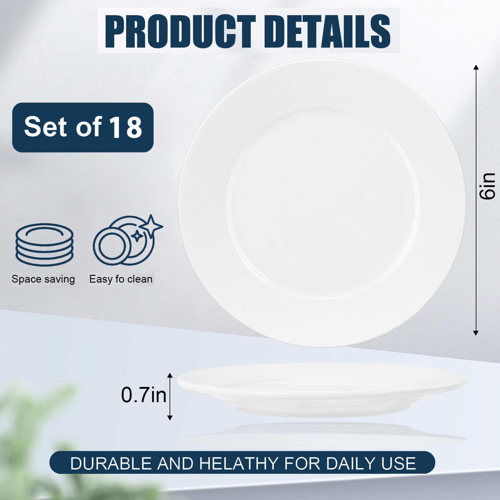 12 platos de postre de porcelana (18 piezas), IJRPLM18 platos de porcelana para postre/ensalada, platos pequeños para aperitivos, platos blancos pequeños de 6 pulgadas, juego de platos de
