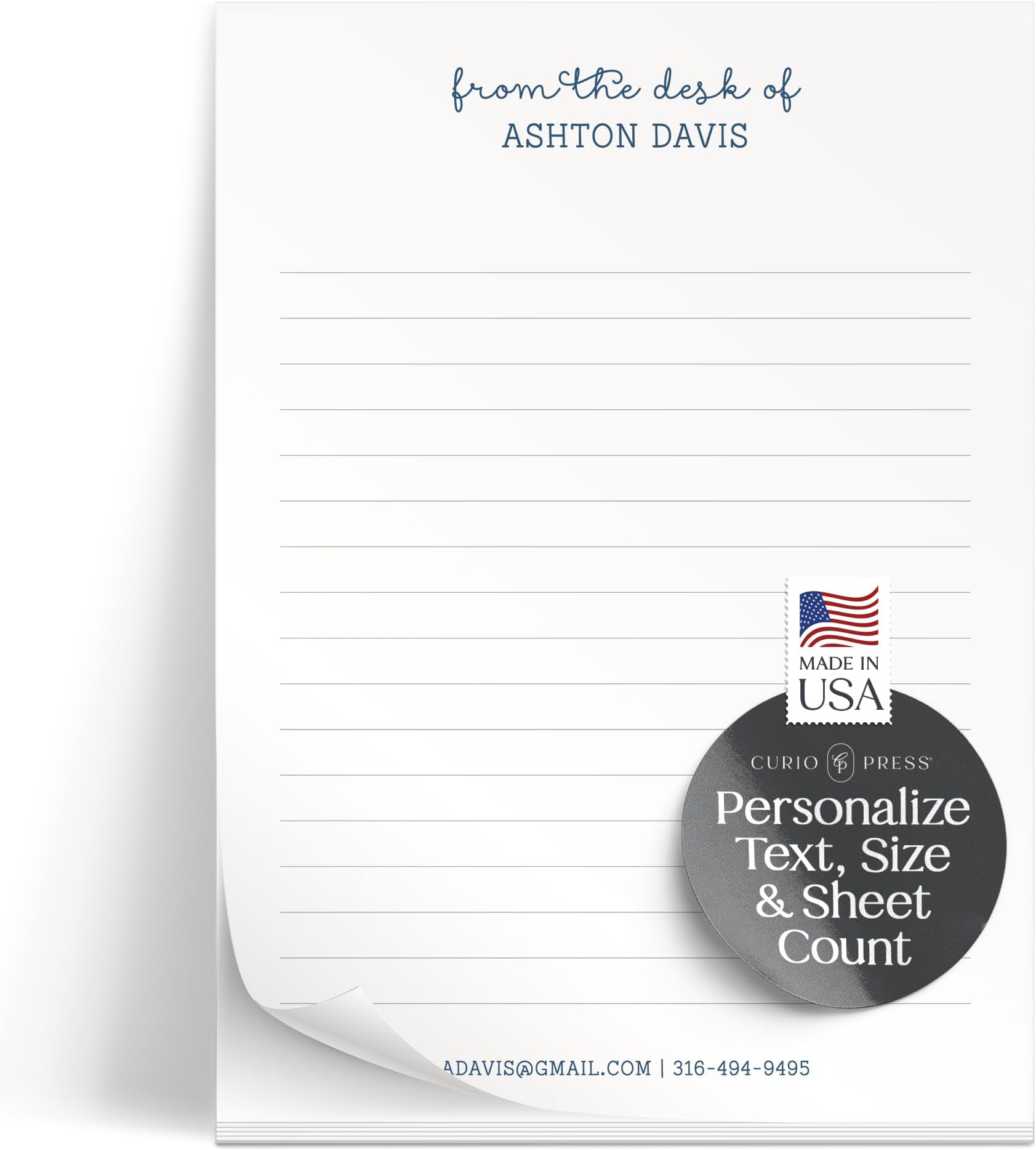 Personalized Stationery Notepads for Women and Men, 50 to 100 Sheets Custom Notepads Personalized with Name & Contact Info Custom Stationary Note Pads for Memo, To Do List - Fancy Notes Pad