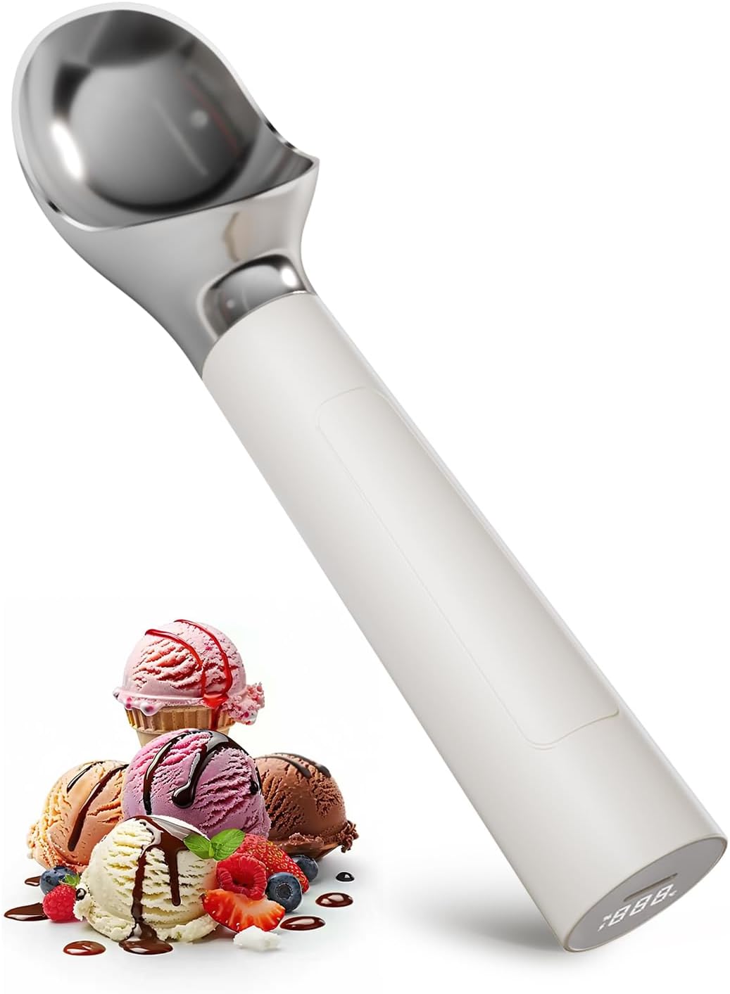 Heated Scoop for Hard Ice Cream, Electric Preheat Scooper Max to 113F, Self Warming Spoon with Rechargeable Battery, Easy to Clean