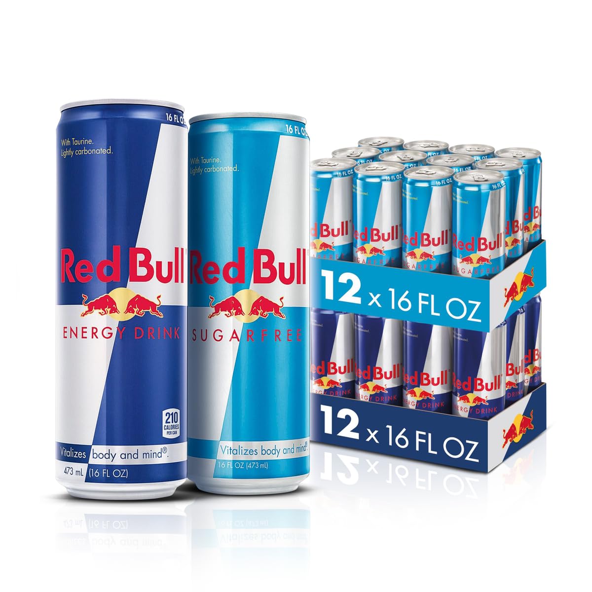 Energy Drink Variety Pack, 16 Fl Oz Cans, Pack of 24 (12 Cans Each of Red Bull Energy Drink and Red Bull Sugar Free Energy Drink)