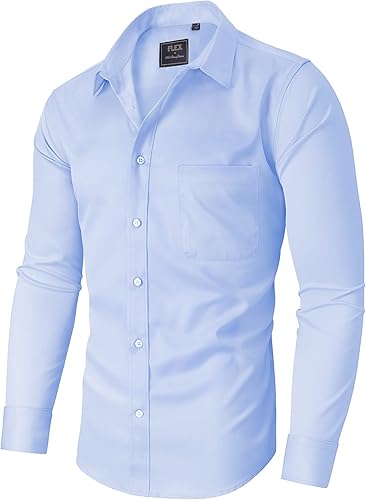 Alimens & Gentle Camisas de vestir para hombre, de manga larga, sin arrugas, elásticas, sólidas, formales, con botones, con bolsillo