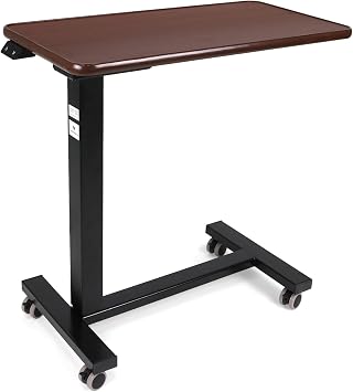 Vaunn Medical Electric Overbed Table Bedside Height Adjustable Table with Wheels Electric-Powered, Hospital and Home Use - Brown Side Control Panel