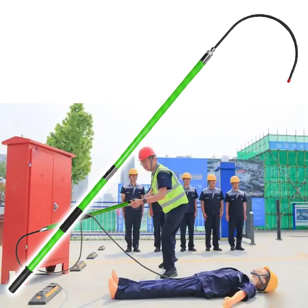MSHGSKU High Voltage Fiberglass Rescue Hook, 10/110/220KV Electrical Safety Tool, Anti-Electrocution for Electricians, 6.6ft Length, Fire-Resistant, Green