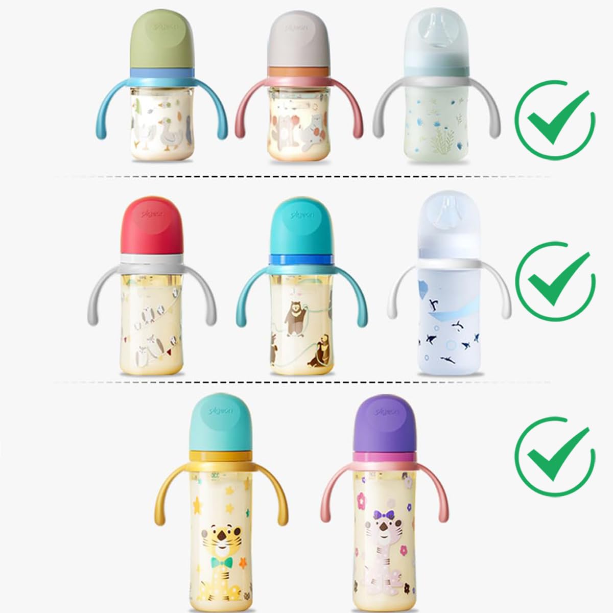 Pack of 2, Bottle Handles Grips Compatible with Pigeon Nursing Bottles and Silicone Coating Glass Bottles (Colors May be Vary)