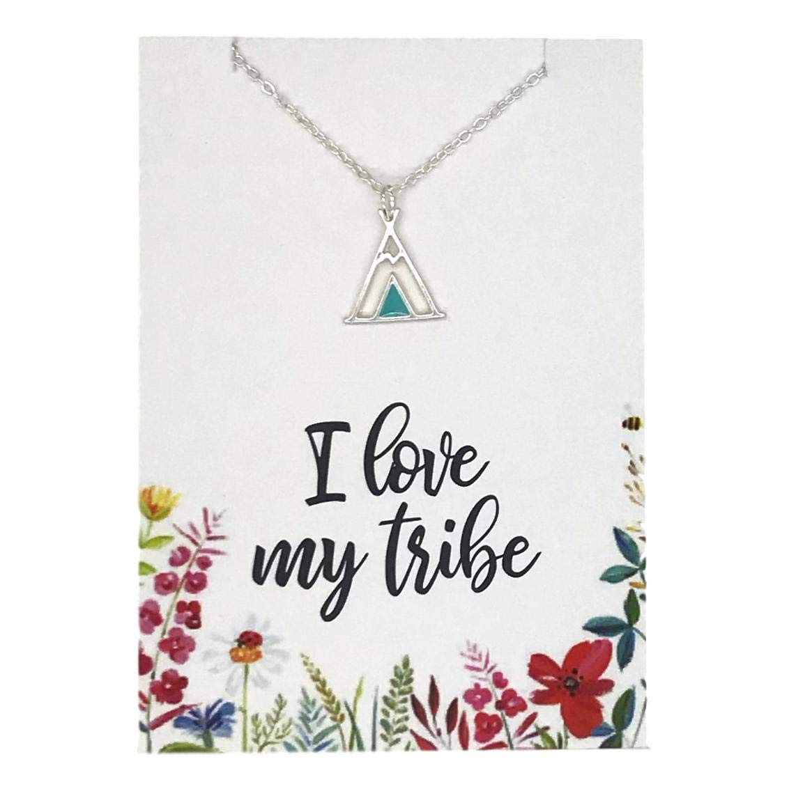 Doodle Beads I Love My Tribe Necklace Silver on 16"-18" Chain, Mom Gift