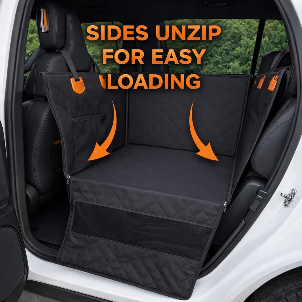 Dog Car Seat for Large Dogs - Sturdy, Waterproof, Interior Tether - Washable, Reinforced, Comfortable for Trips - Large, Medium, and Small Pets - 21x21x20