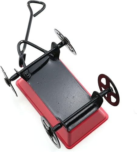 Miniatura 5 de TAODAN Carrito de tracción de metal rojo pequeño herramienta de jardinería en miniatura modelo 112 accesorios de decoración de casa de muñecas