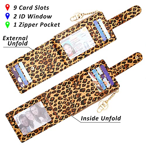 Image of Badiya Slim Women Wallet RFID Blocking Bifold Compact 9 Card Slots Holder Wallets Soft Leather with Zipper Coin Pocket 2 ID Window