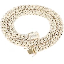 Miami Cuban Link Chain 14K Gold Plated Necklace 16, 18, 20, 22, 24, 30 Inches Length; Hip Hop Bracelet 8" Length for Men & Women; Perfect Iced Out Bling Jewelry Gift