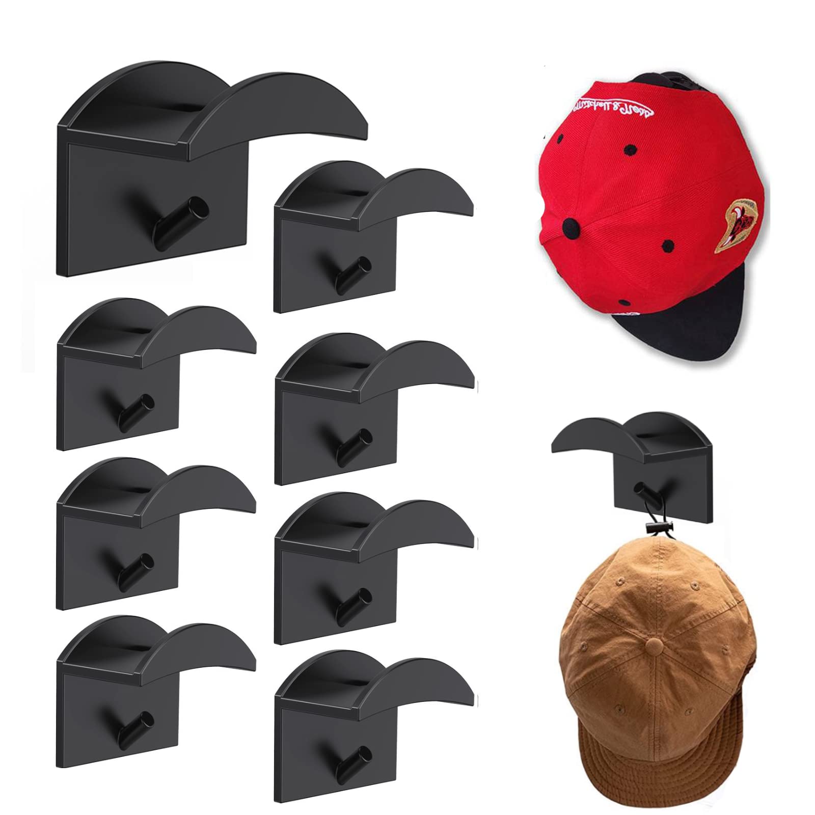 LdawyDE Hat Rack, 10 PCS Self-Adhesive Baseball Cap Storage Stand Wall Mount No Drilling Cap Rack Hat Hanger Holder for Wall Baseball Caps Hats Headphone Necklace Ring Organize