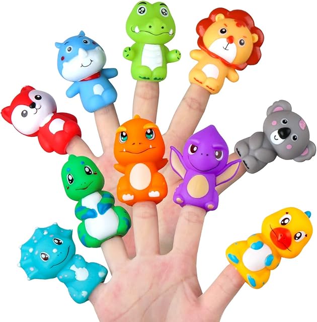Vanmor Toddler Rubber Animal Bath Finger Puppets, Baby Bath Toys, 10 Rubber Animal Finger Puppets Bring Stories to Life, Kids Boys and Girls Party Gifts Easter Pinata Fillers Goodie Bag Fillers