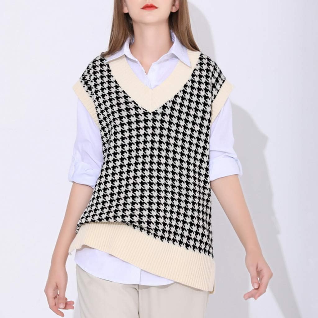 RK-HYTQWR Gilet in Maglia Scozzese Pied de Poule da Donna Senza Maniche con  Scollo a V Maglione Allentato Canotta, Blu M Gilet in Maglia Sciolto, Blu :  Amazon.it: Abbigliamento