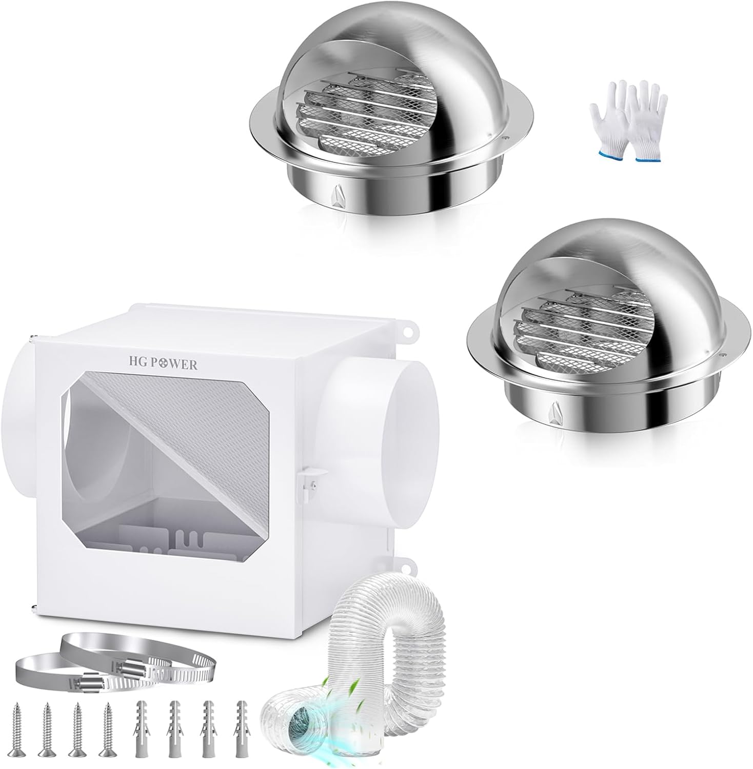 HG Power Dryer Duct Lint Trap Kit with 2PCS Stainless Steel 4 Inch Dryer Vent Cover