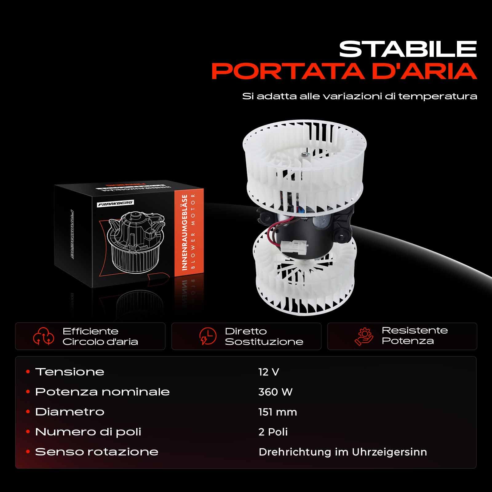 Frankberg Motore del ventilatore Ventilatore del riscaldamento Compatibile con Vectra C CaR.A.Van Z02 Vectra C CC Z02 Signum Z03 9-3 Cabriolet YS3F Vectra C Z02 Replace# 13250115