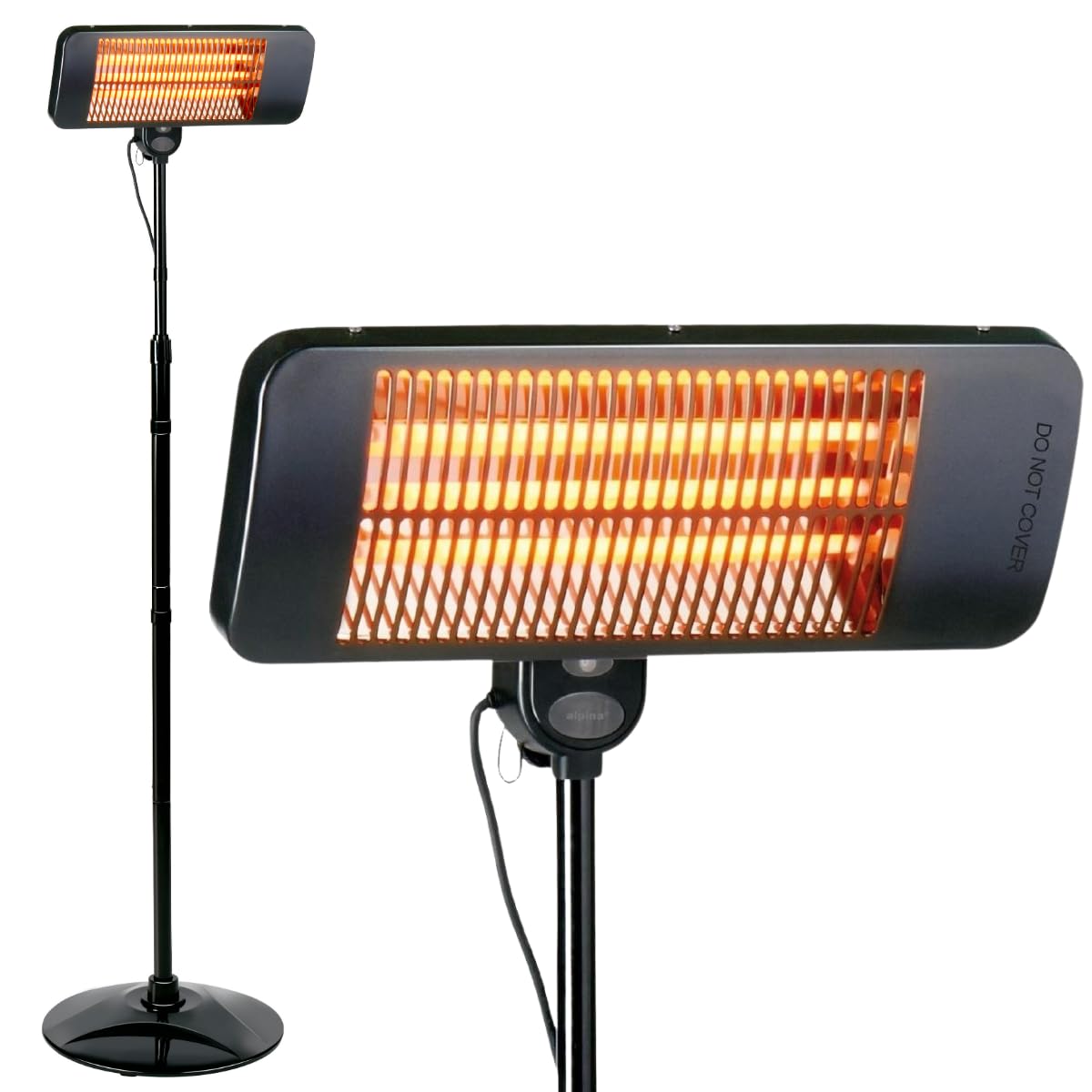 alpina Riscaldamento a infrarossi, riscaldatore per terrazze, 2000 W, 3 livelli di riscaldamento, resistente agli spruzzi, IP24, con lampada a infrarossi, riscaldatore per terrazze, radiatori