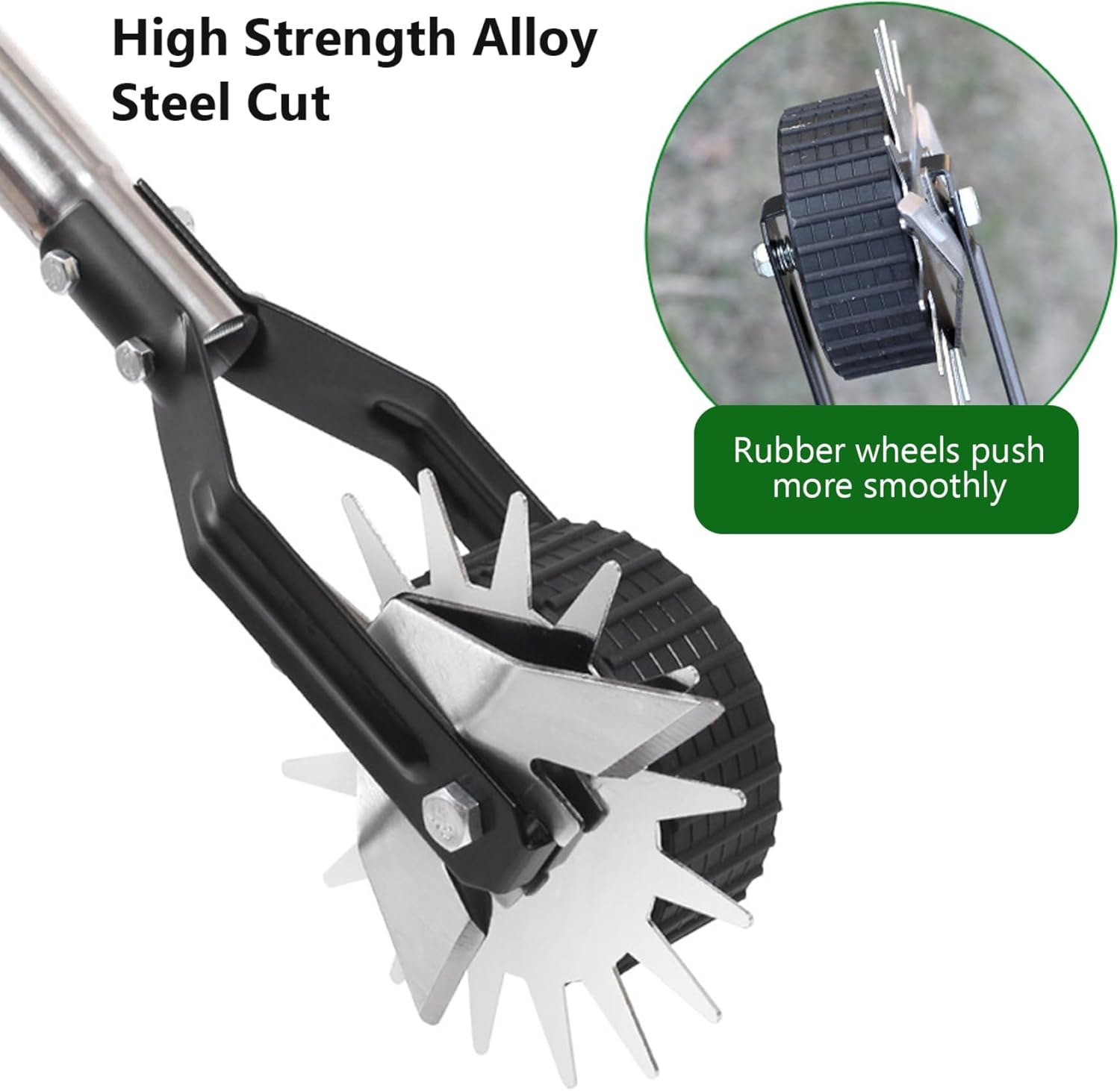 Edger Lawn Tool, 53.2 inch Manual Lawn Edger with 3 Sections Stainless Steel Handle, Rotary Grass Edger Tool with Wheel, Garden Edger for Landscaping Sidewalk Yard, Manual Edger Lawn Tool