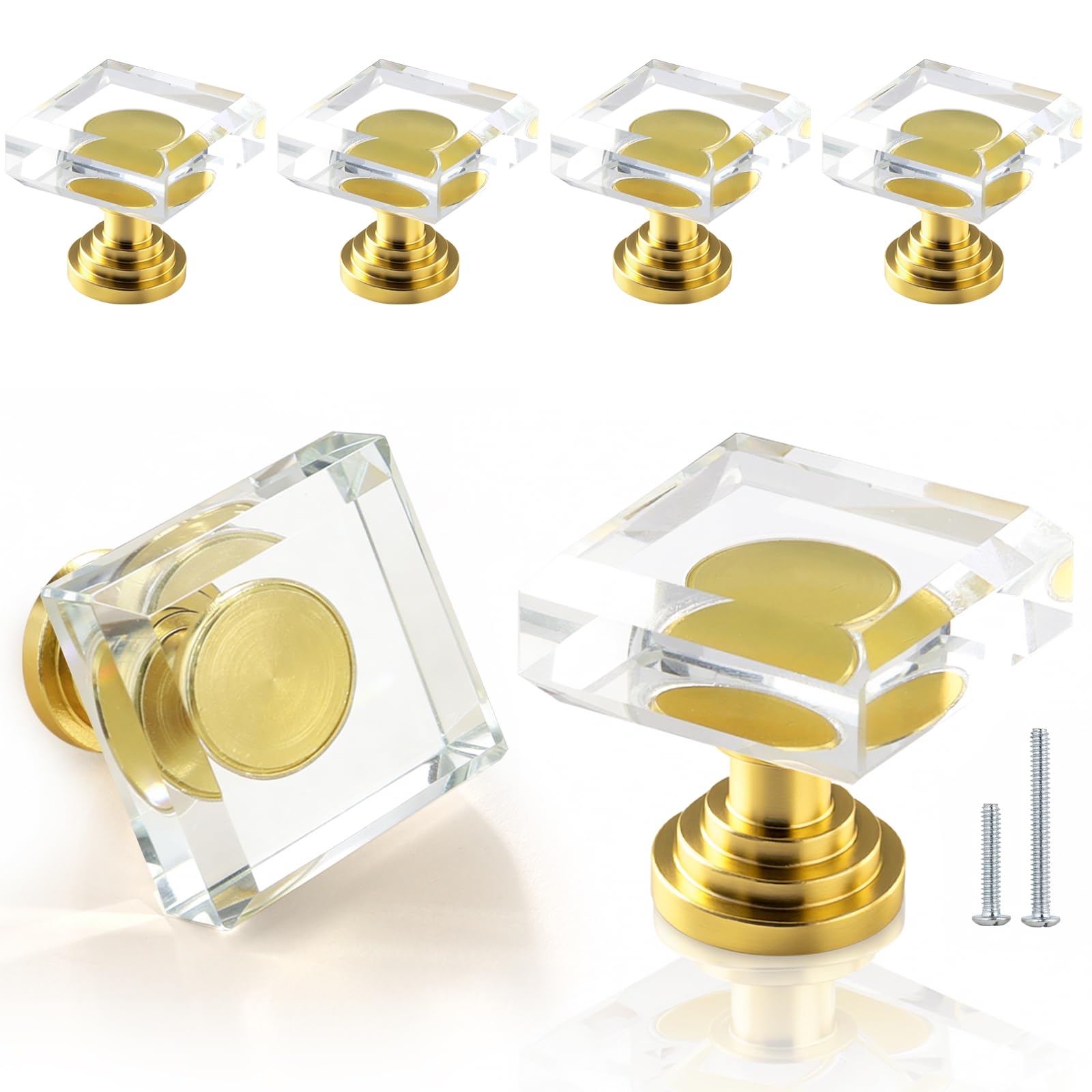 12 Pack 1-1/4 Inch Glass Crystal Cabinet Knobs, Brass Polygon Drawer Pulls — Amazon image 10