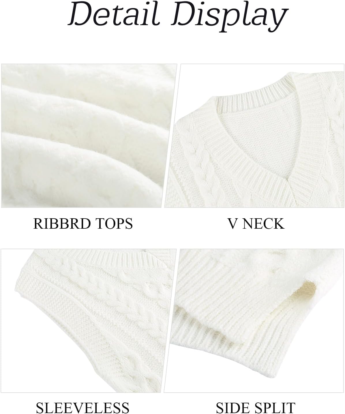 Tanst Sky Womens Sweater Vest V Neck Sleeveless Solid Casual Cable Knit Pullover Tops - Image 6