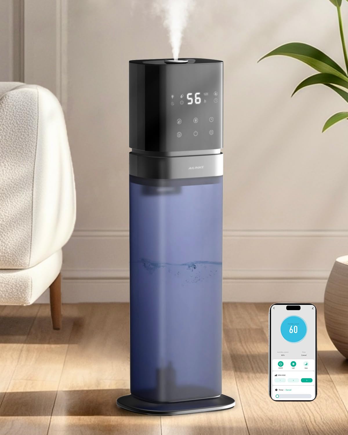 Smart Humidifier Large Room 2 1Gal 8L Humidifiers for Bedroom with Extended Tube Night Light Whole House Cool